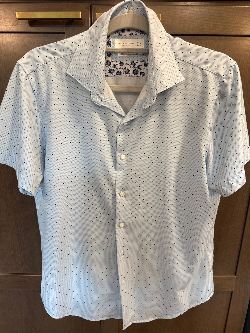 Denim & Flower Light Blue Short-Sleeve Dot-Print Button-Down Shirt